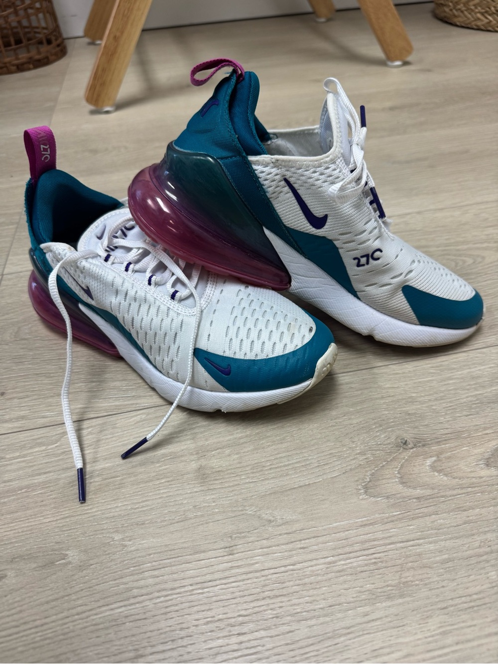 Nike Women’s Air Max 270 White Teal Purple Accent Sneakers